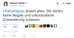 M. Söder auf Twitter zu den Anschlägen in Paris