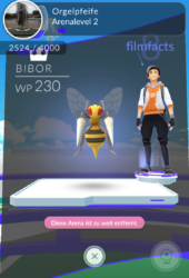 Eingenommene Arena mit einem recht schwachen Pokémon.