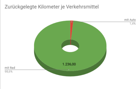 Ein Tortendiagramm zu den zurückgelegten Wegstrecken.