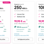 Screenshot der aktuellen Telekom-Glasfaserpreise