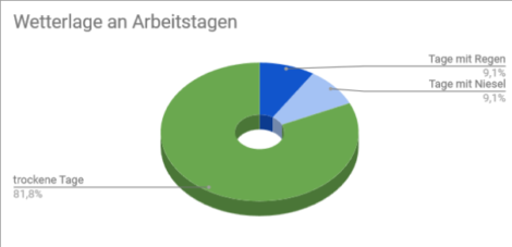 Ein Tortendiagramm der Wetterlage im Januar. 80% der Tage waren trocken und Regen gab es nur an zwei Tagen!